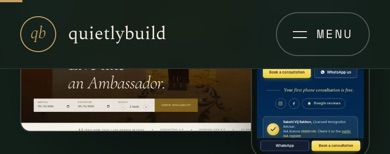 The second screen of the old design on a phone, one scroll down, under its header: the hotel’s site and the New Zealand practice’s phone, both small.